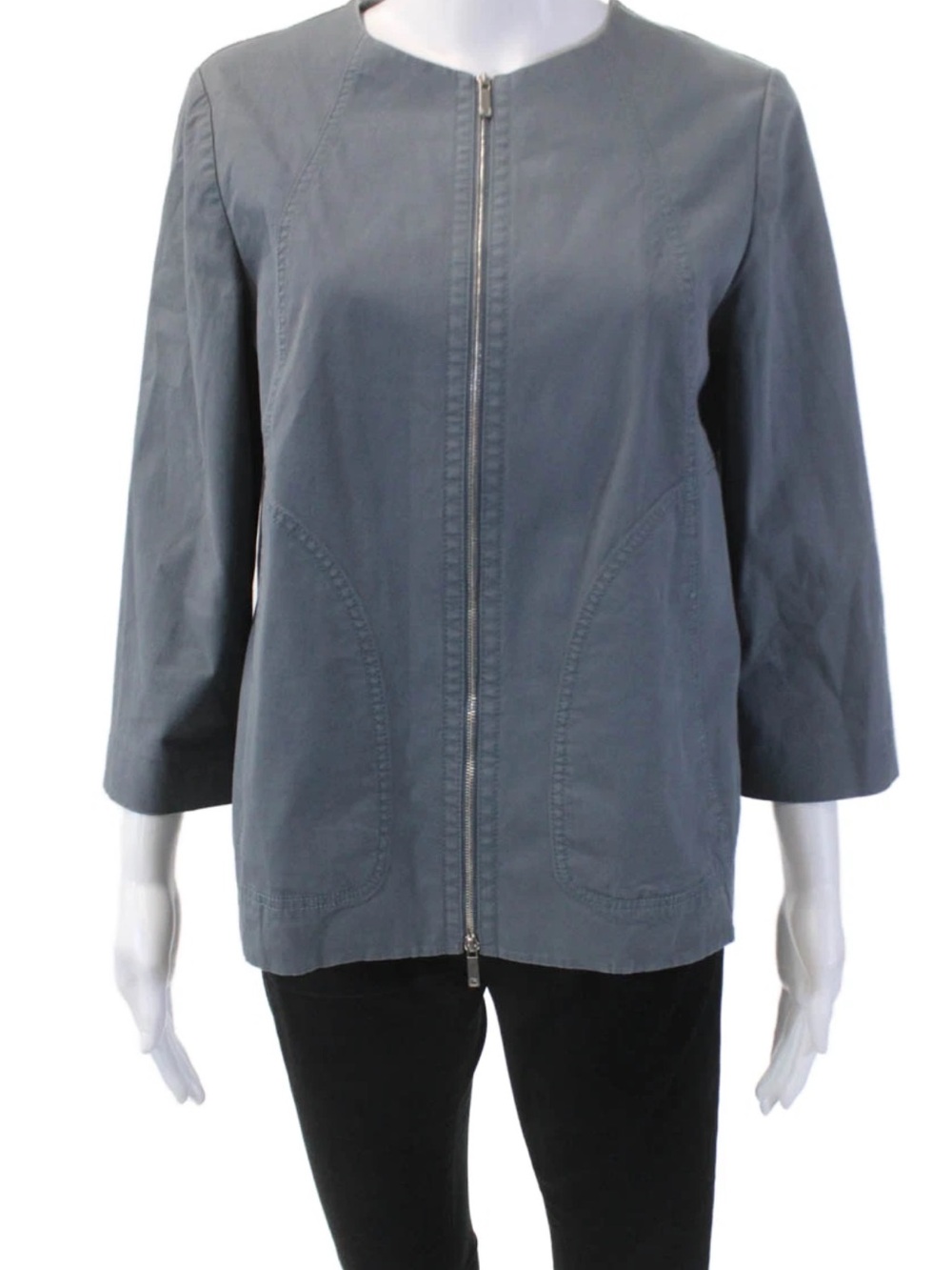 Lafayette 148 New York Slate Grey Zip-Front Utility Jacket